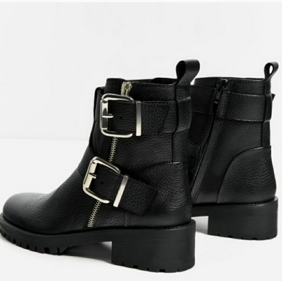 Zara Shoes - Zara • Leather Buckled Combat Boots